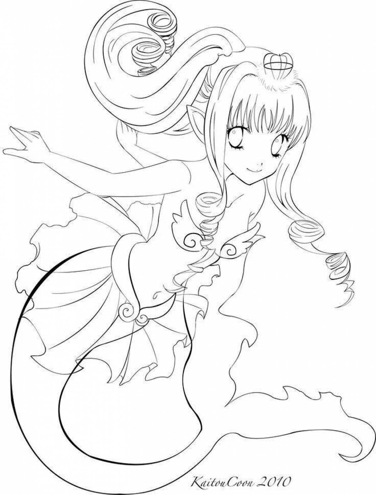 Dreamy coloring anime mermaid