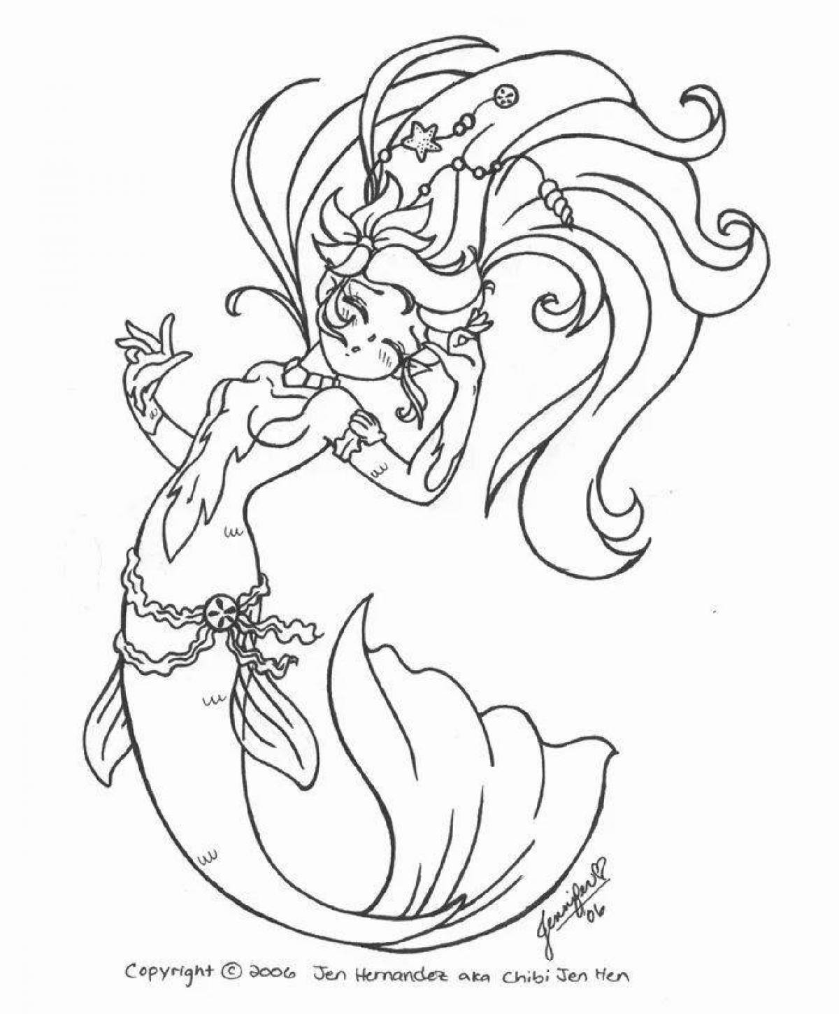 Mystical coloring anime mermaid