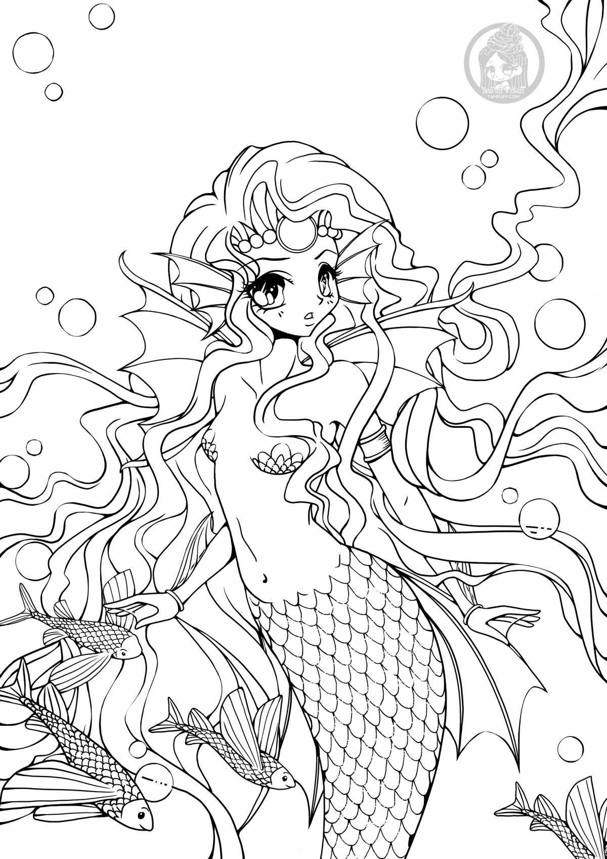 Fancy coloring anime mermaid