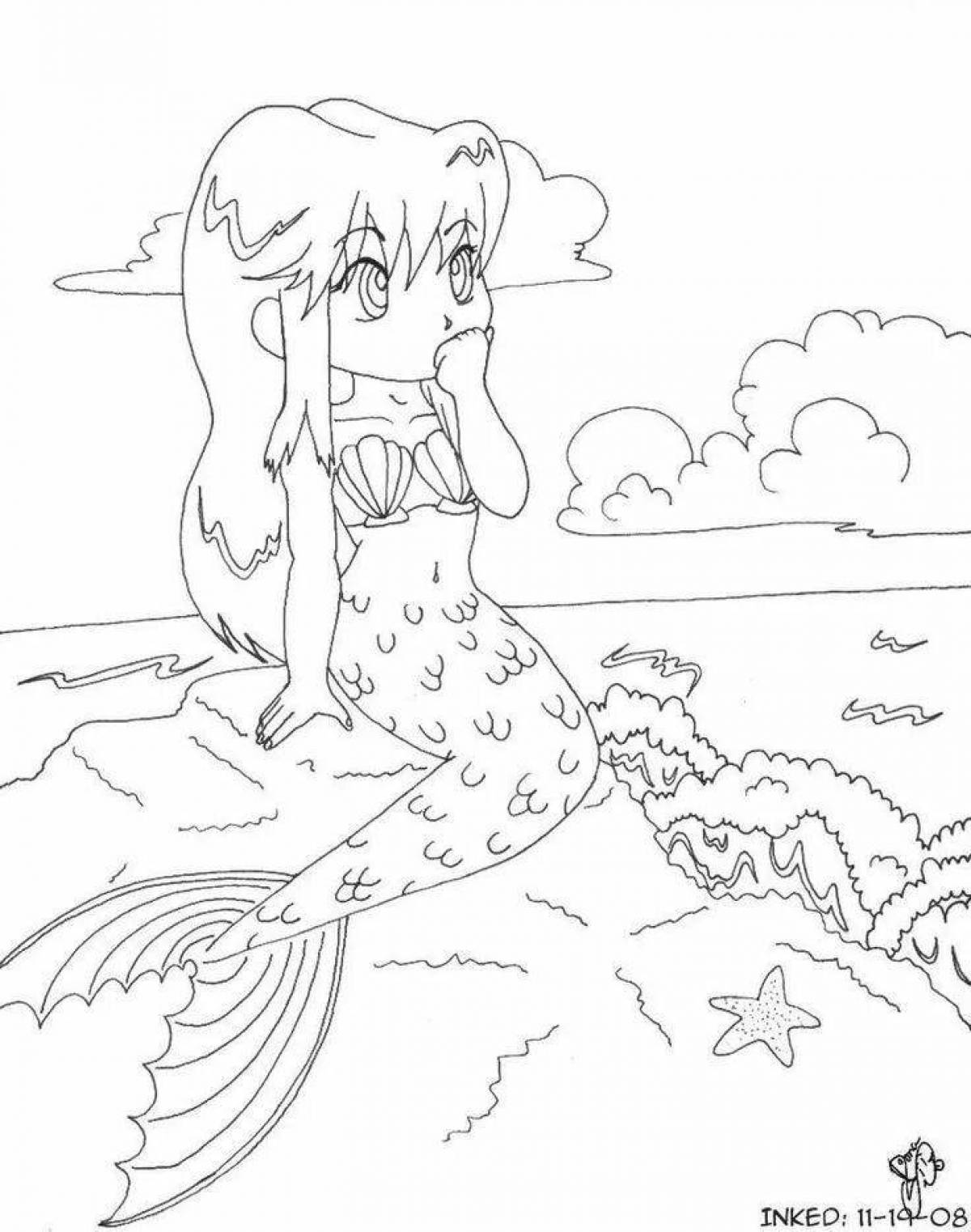Violent coloring anime mermaid