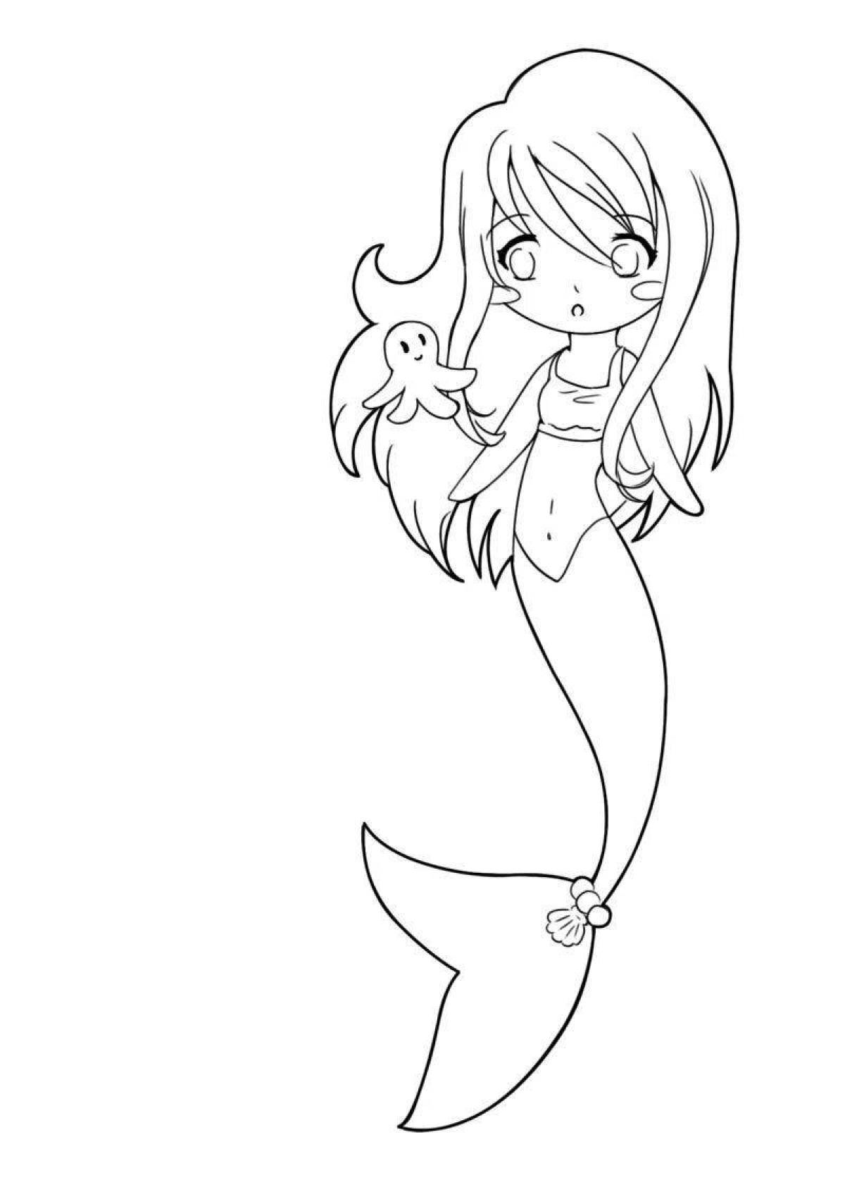 Playful coloring anime mermaid