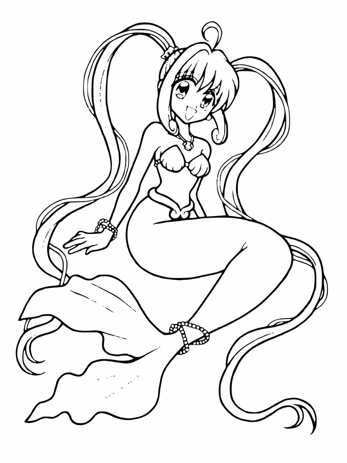 Glitter coloring anime mermaid