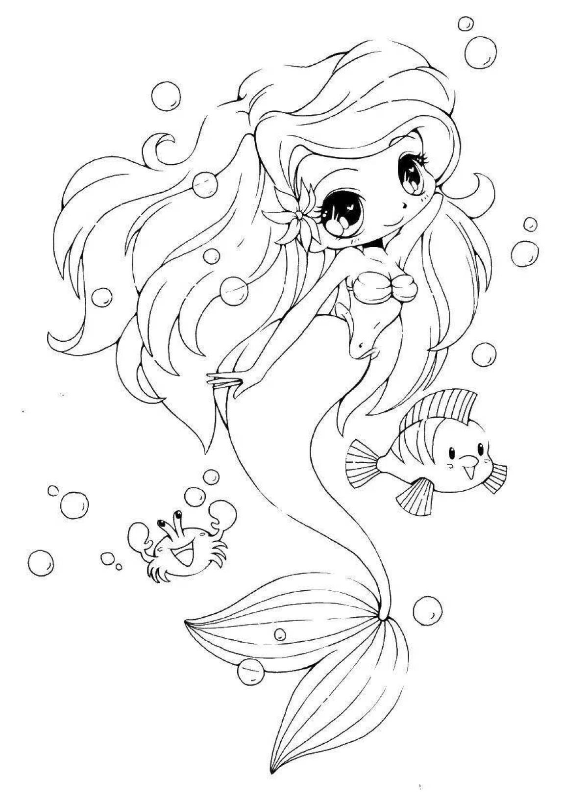 Hypnotic coloring anime mermaid