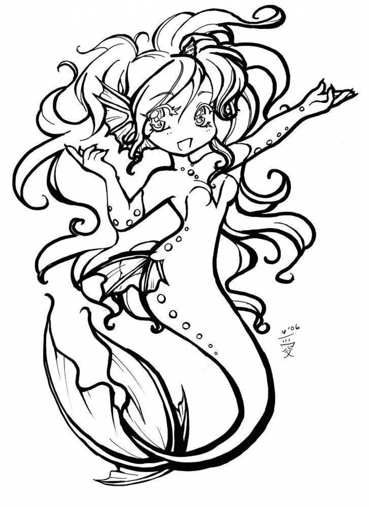 Beautiful coloring anime mermaid