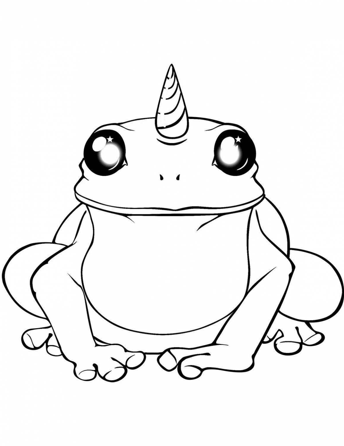 Coloring page fluffy cute frog