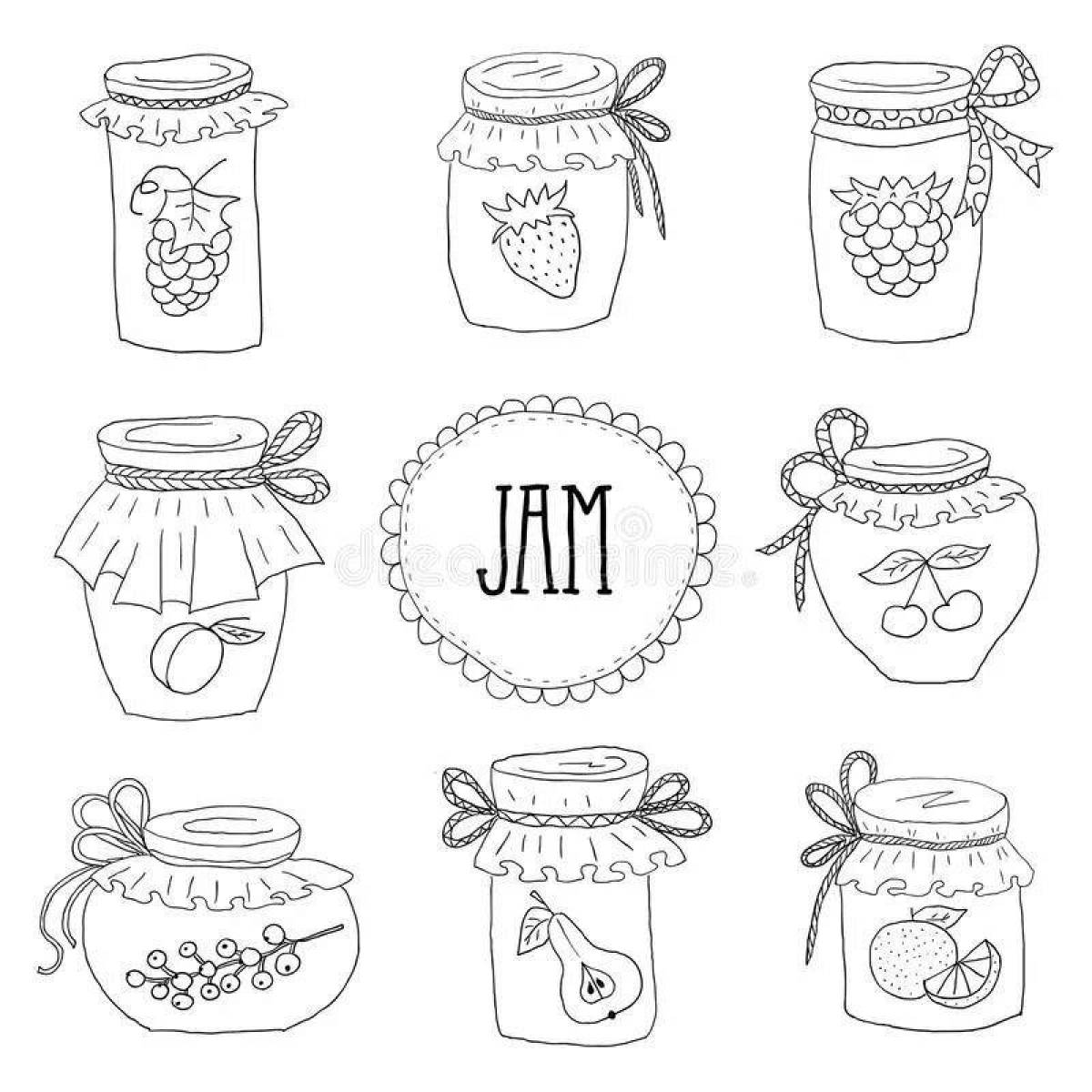 Coloring book shining jar of jam