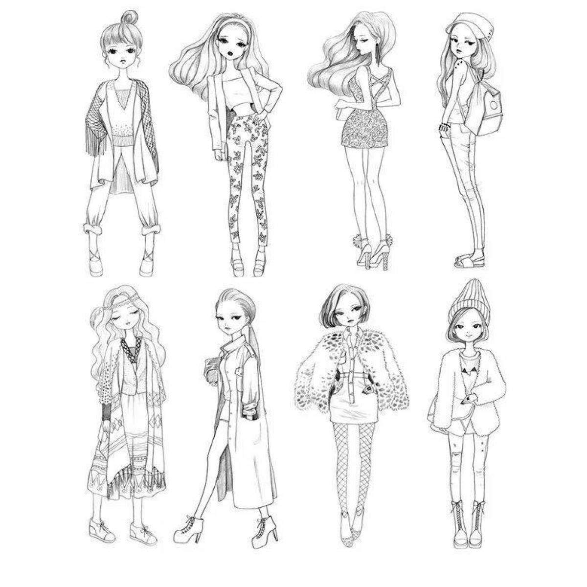 Coloring page with spectacular clothes