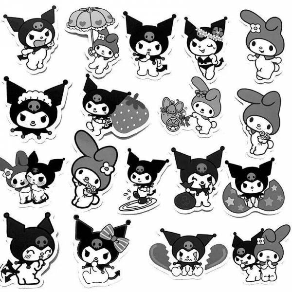 Coloring Pages Kuromi stickers (18 pcs) - download or print for free #12356
