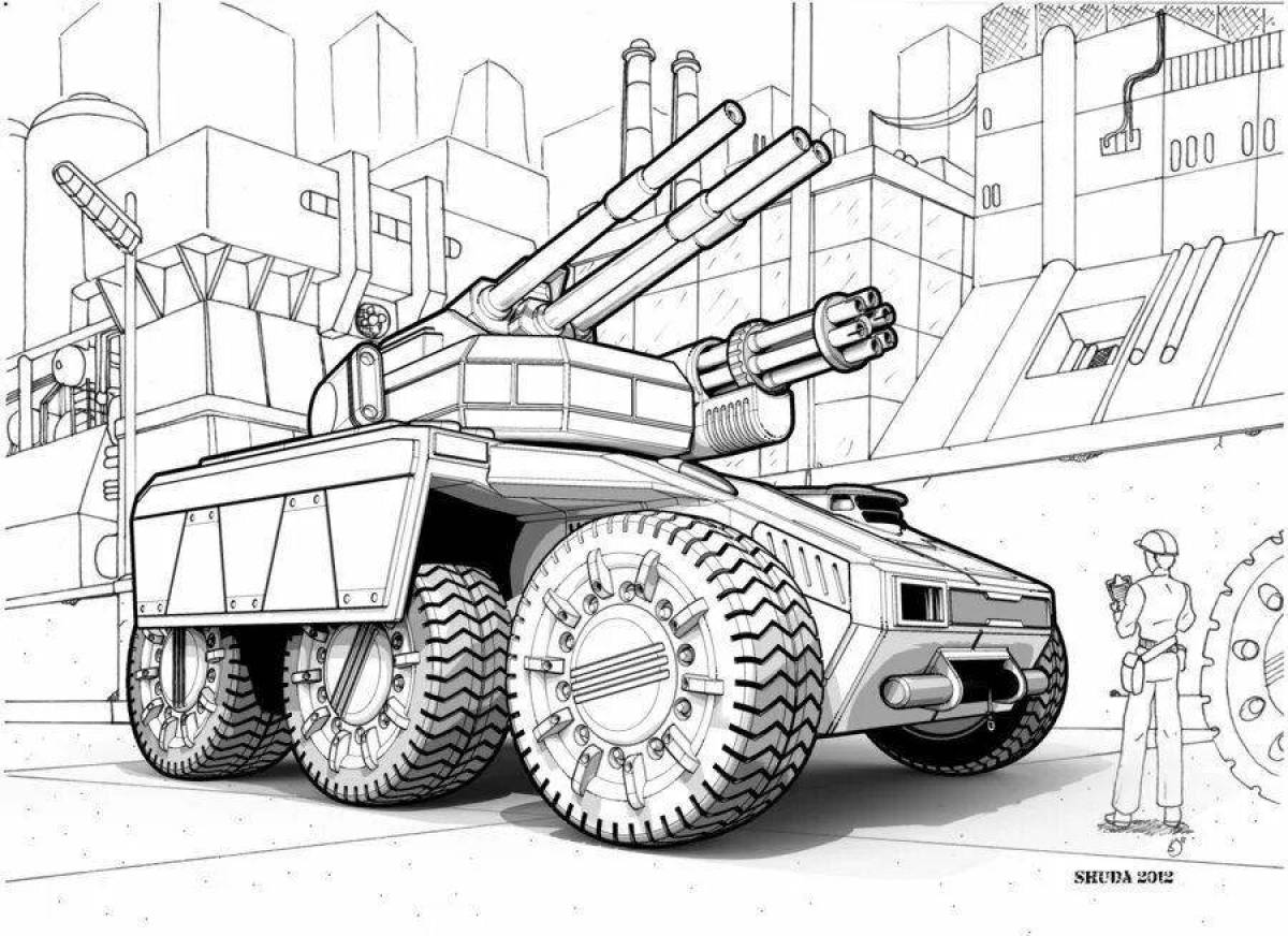 Crazy monster tank coloring page