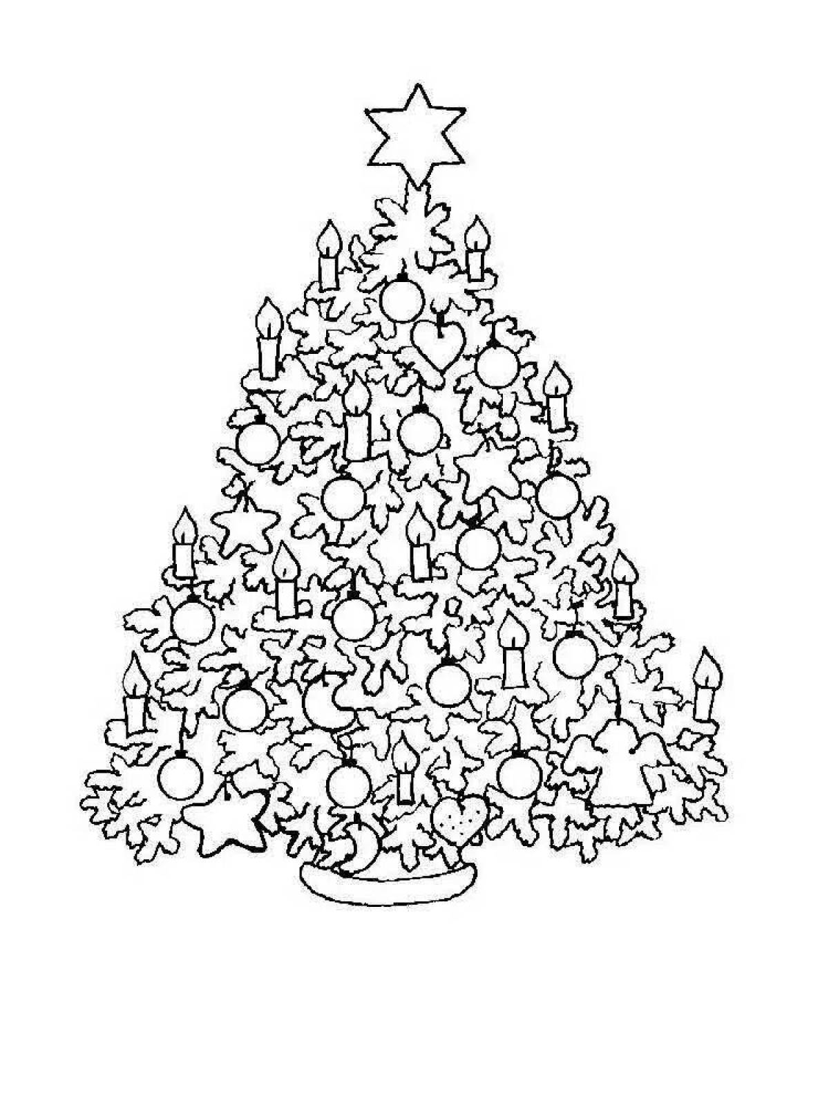 Раскраска богато украшенная рождественская елка