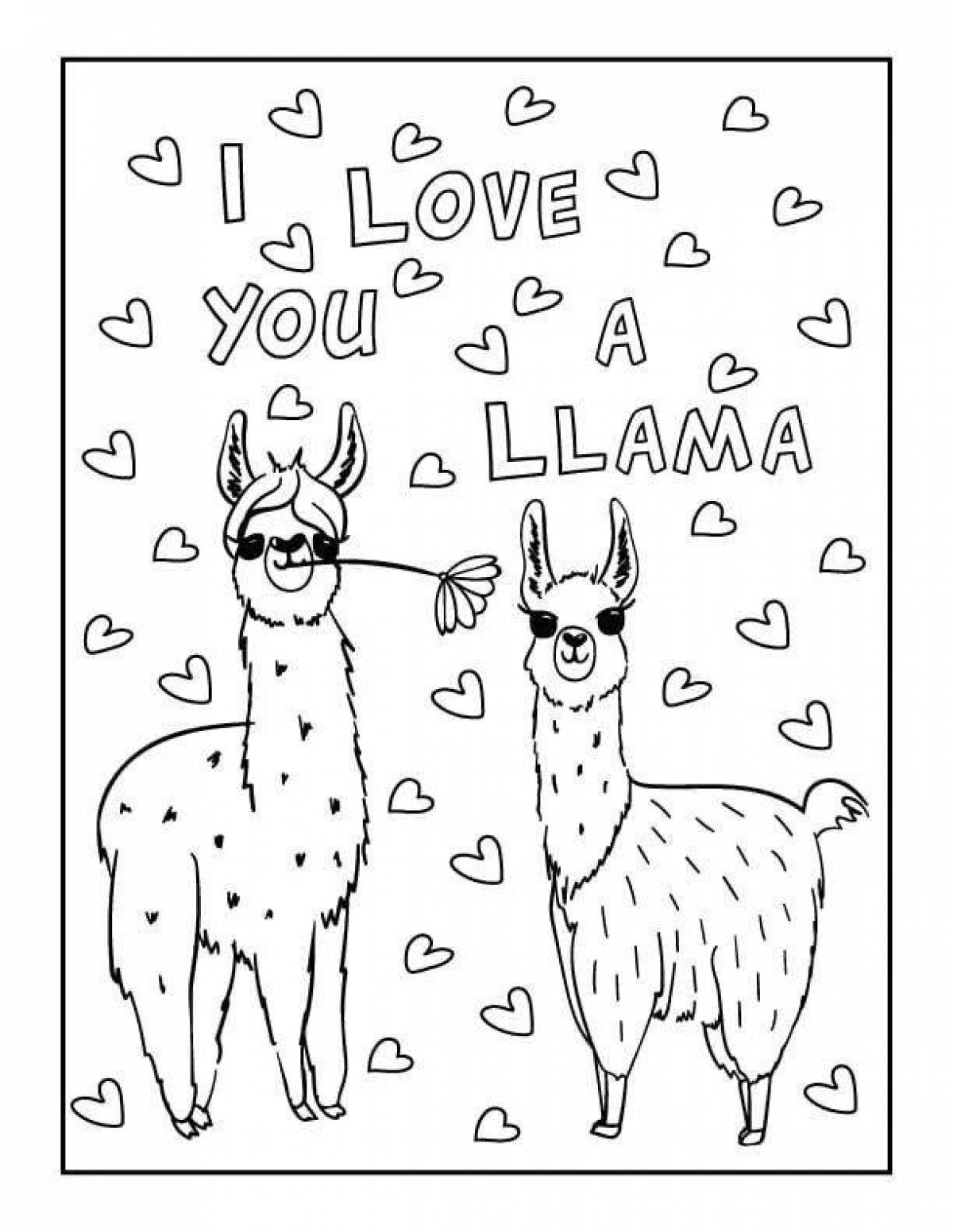 Coloring book witty cute lama