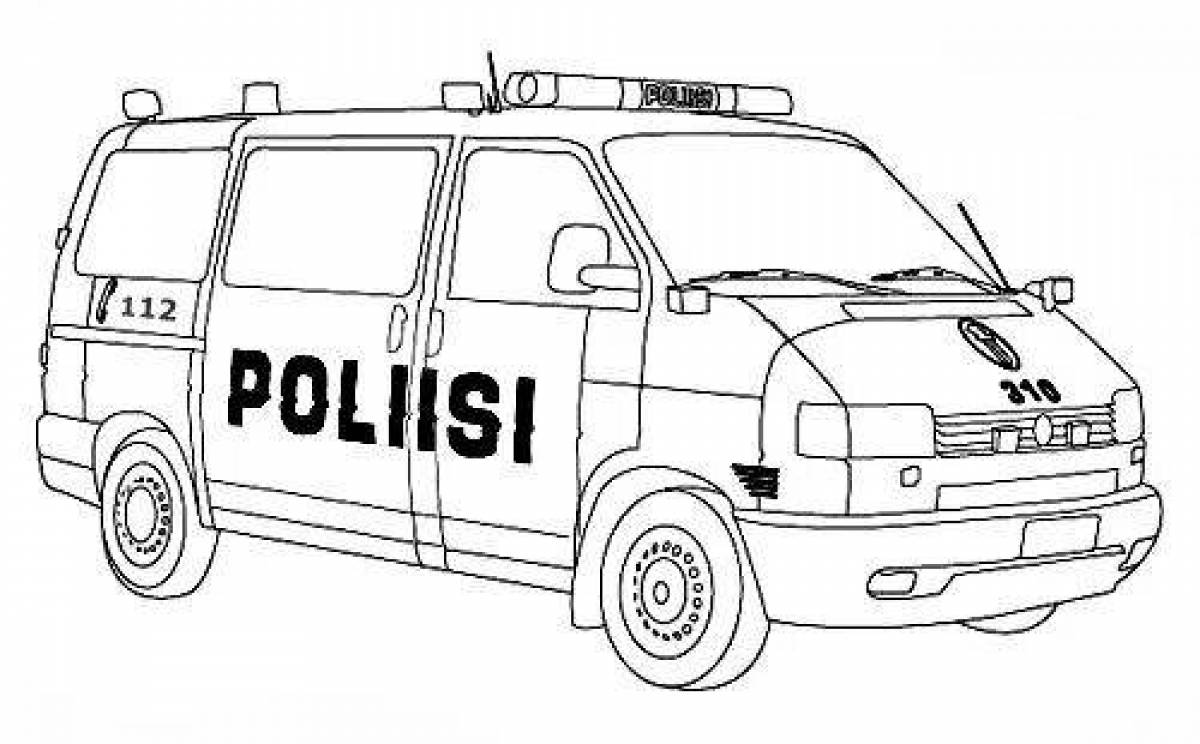 Динамичная страница раскраски полицейского автобуса