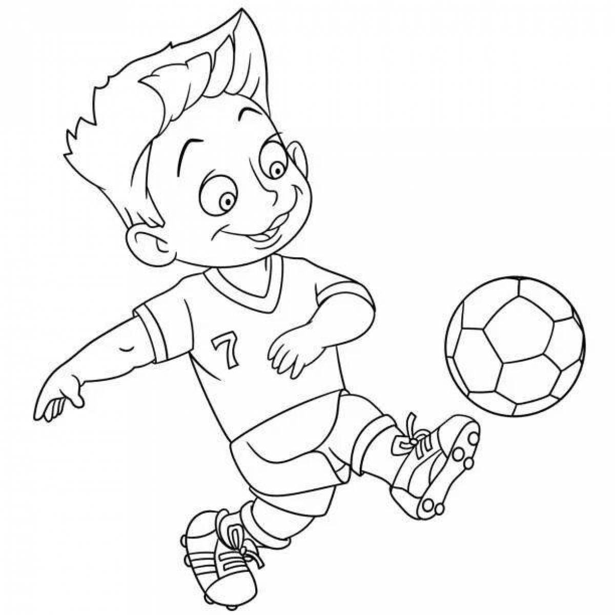 Coloring page of a cheerful football player boy