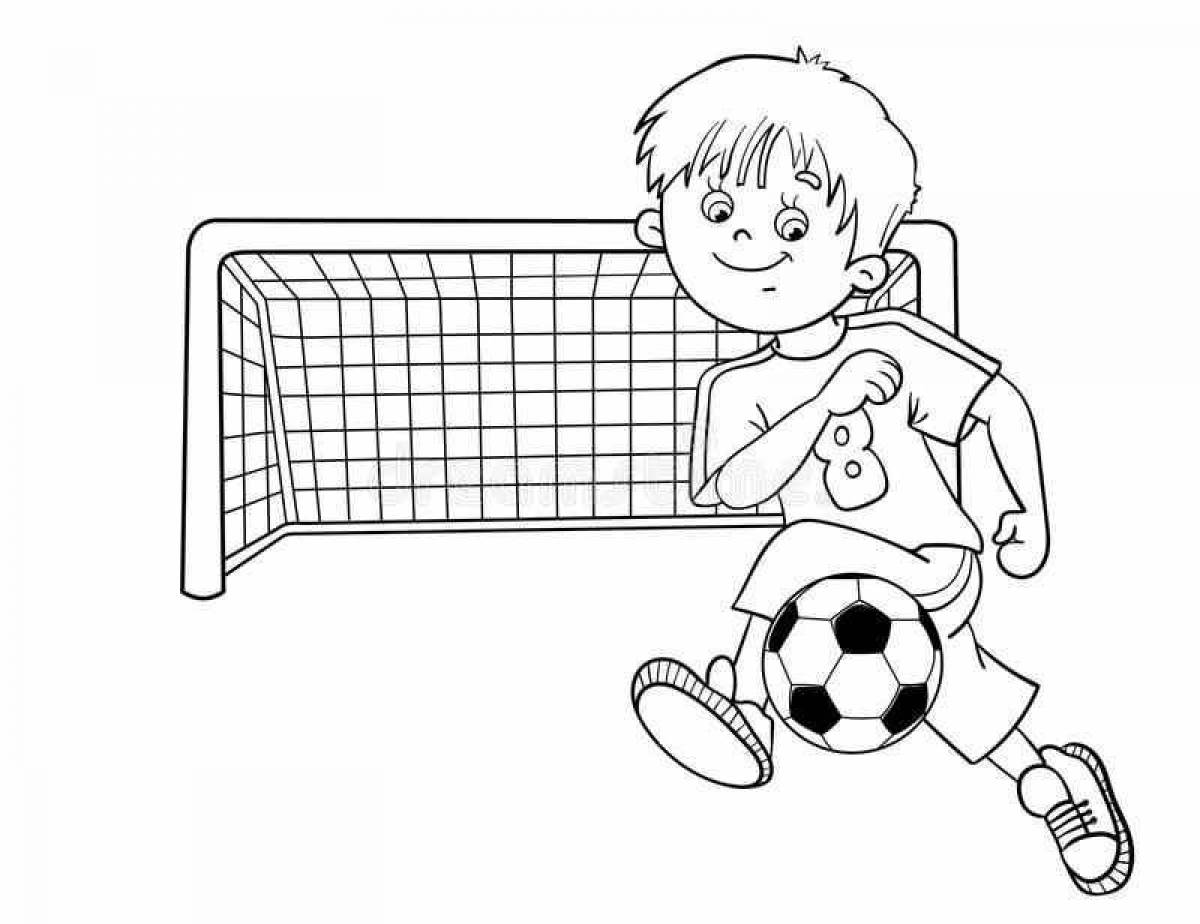 Coloring book playful soccer boy