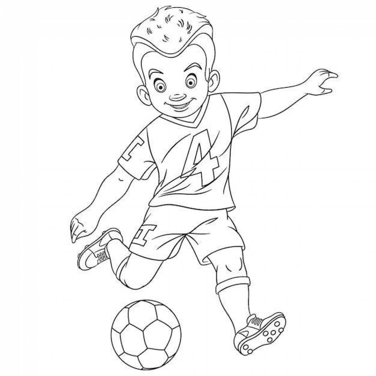 Coloring book hardworking soccer boy