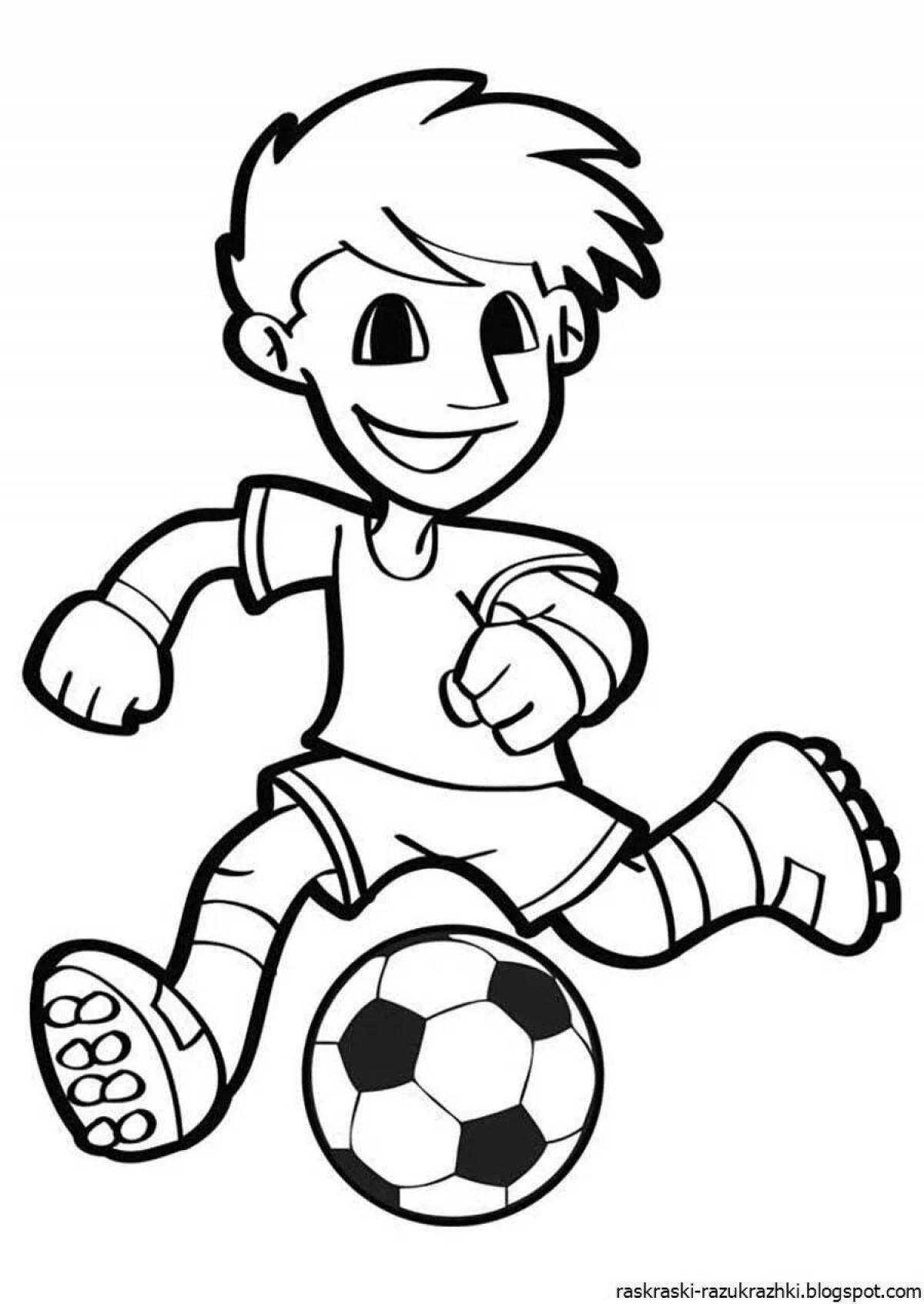 Coloring book the boy is a diligent footballer