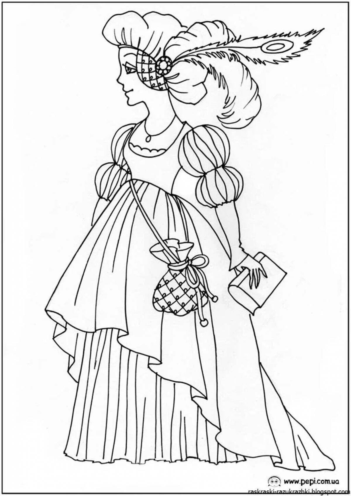 Dramatic theatrical costume coloring page