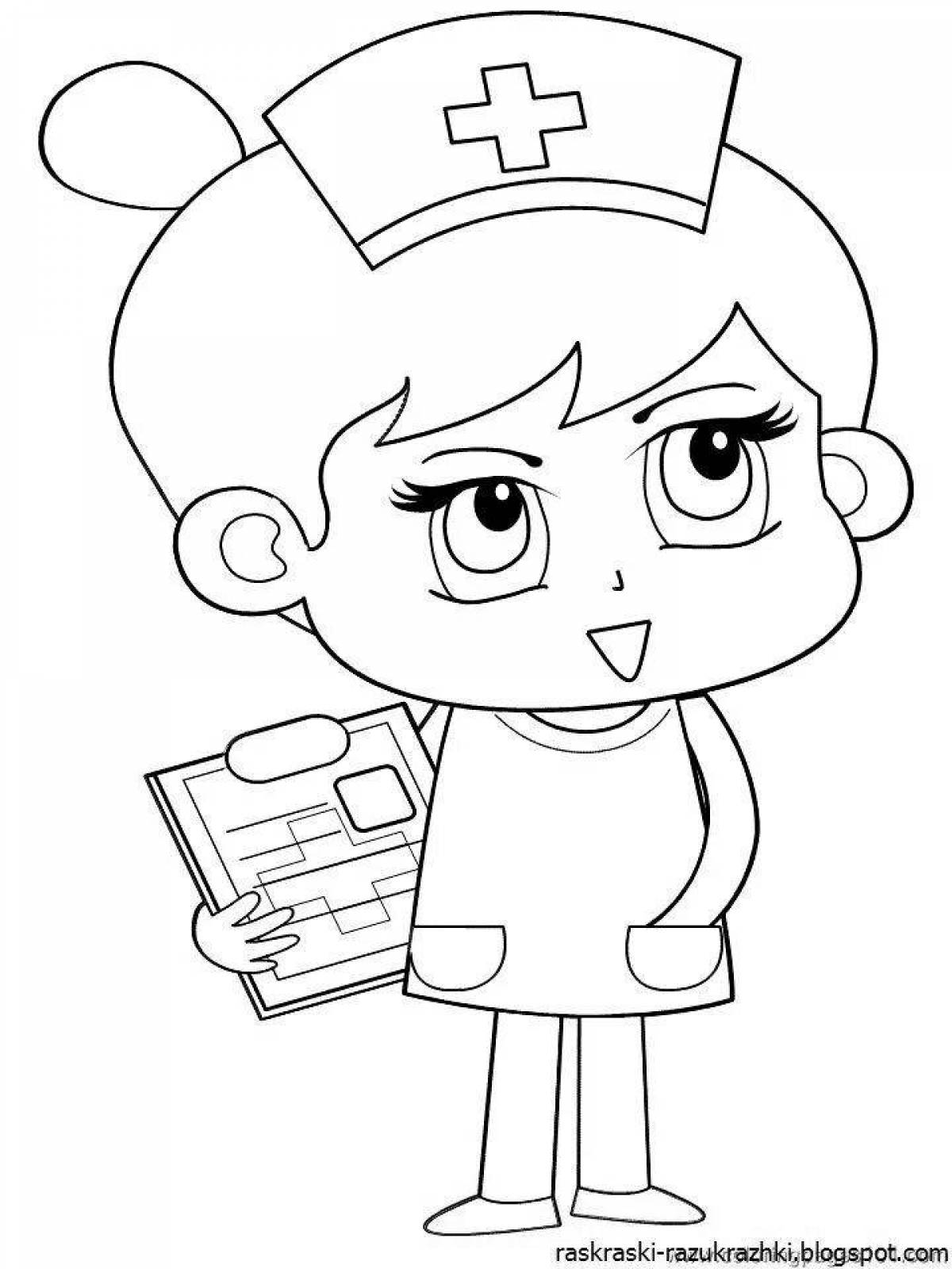Coloring book playful doctor figurine
