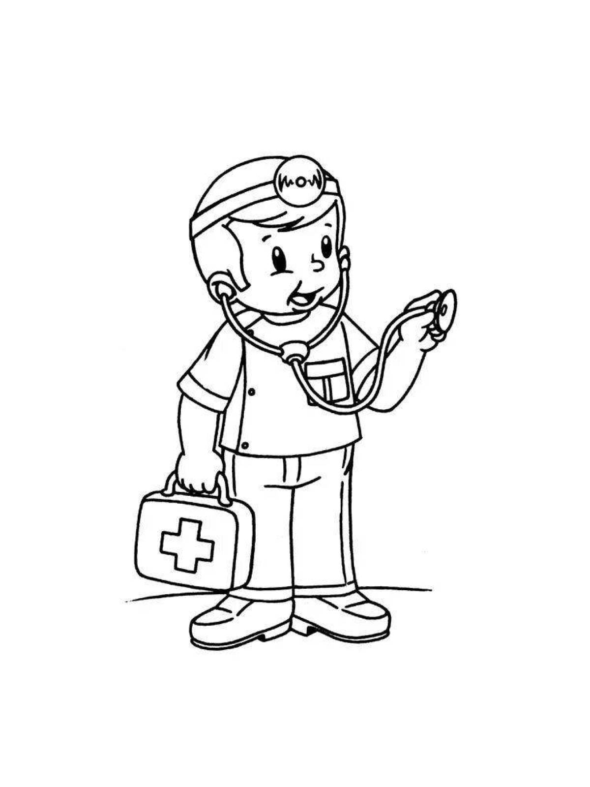 Coloring book figurine doctor with imagination