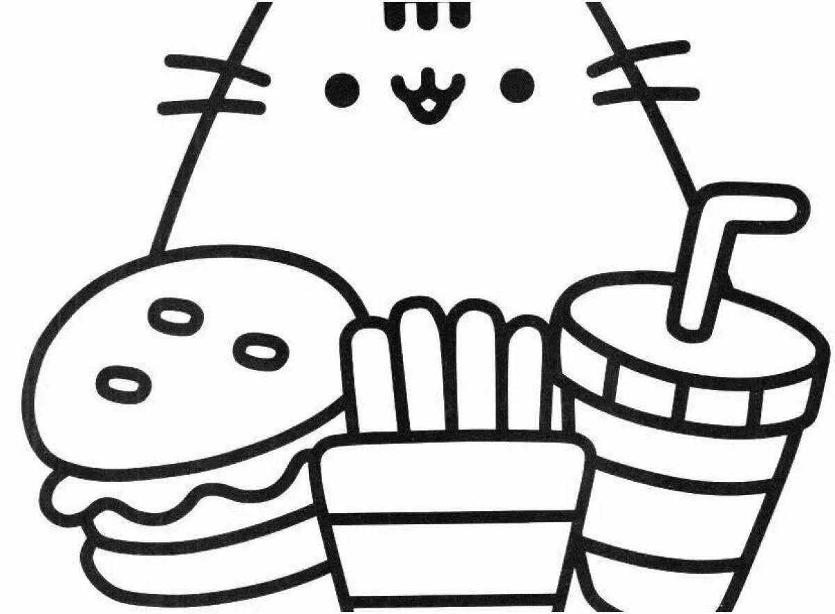 Colorful burger cat coloring page