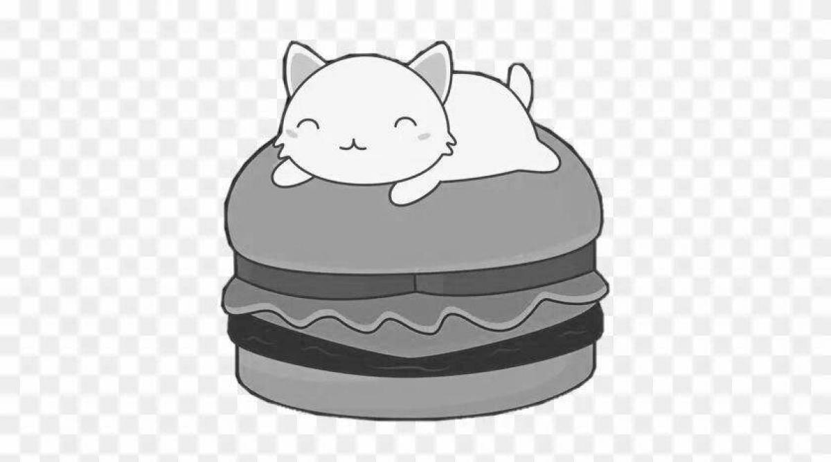 Adorable burger cat coloring page