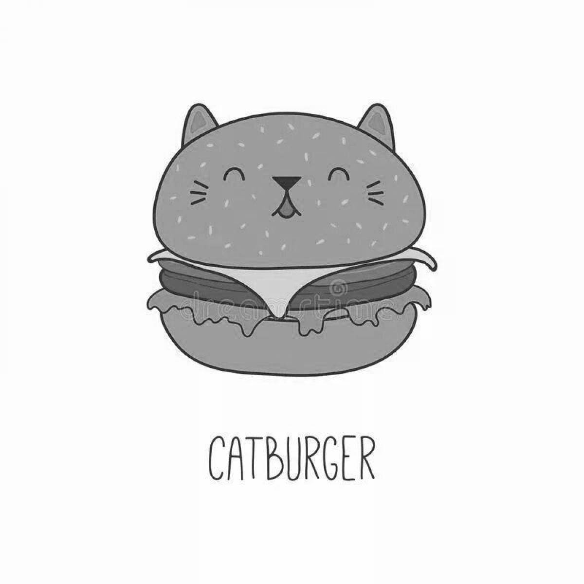 Coloring page joyful burger cat