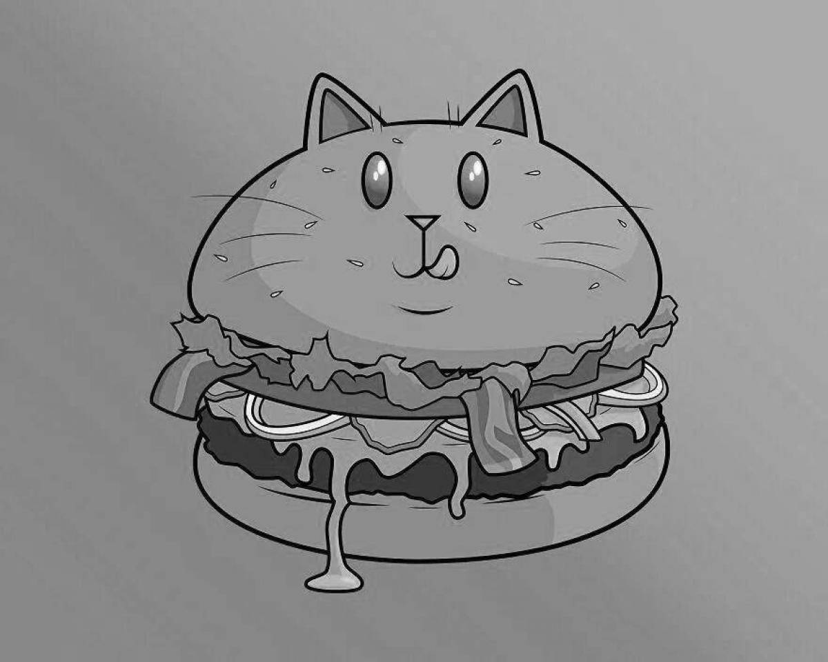 Coloring book bright burger cat