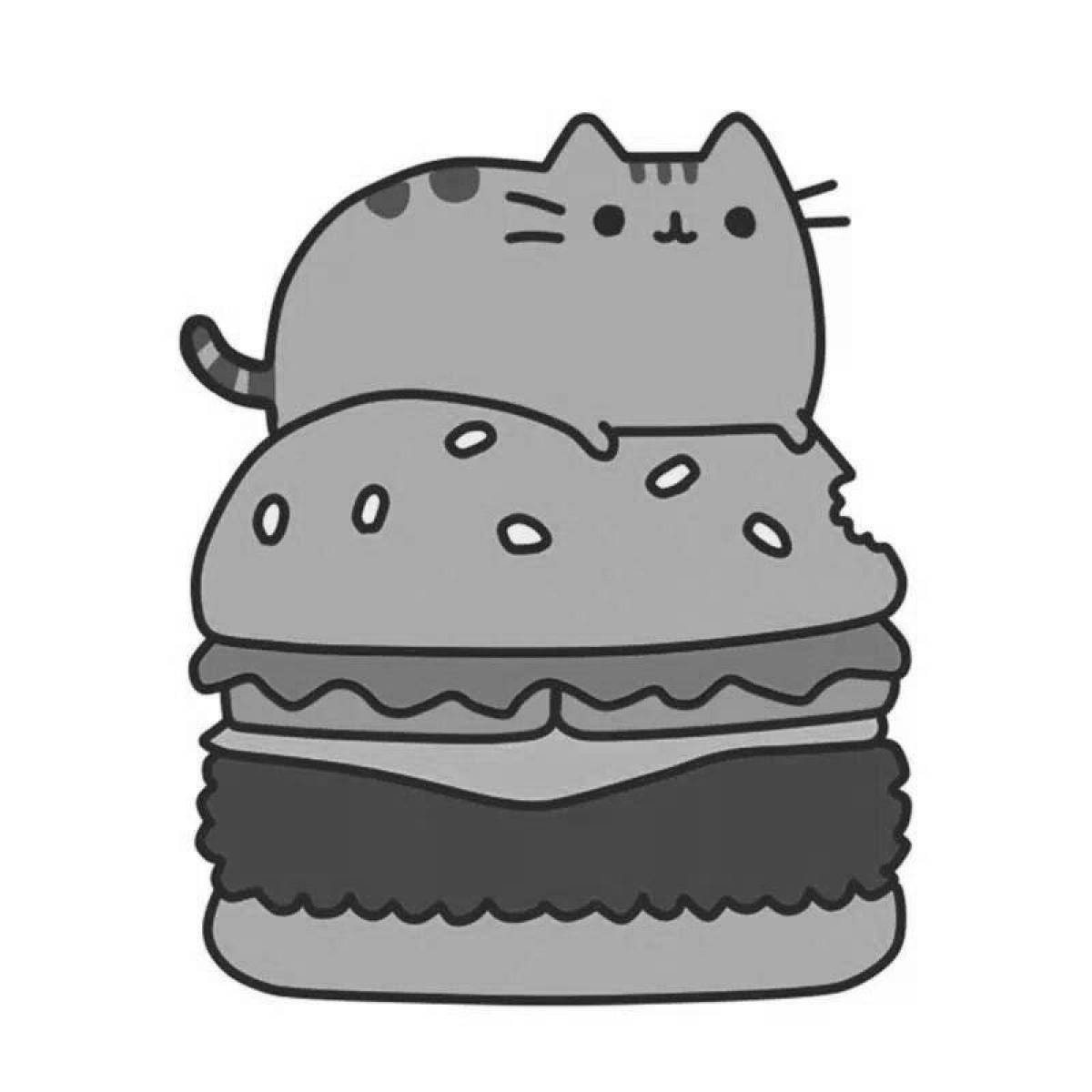 Adorable burger cat coloring page