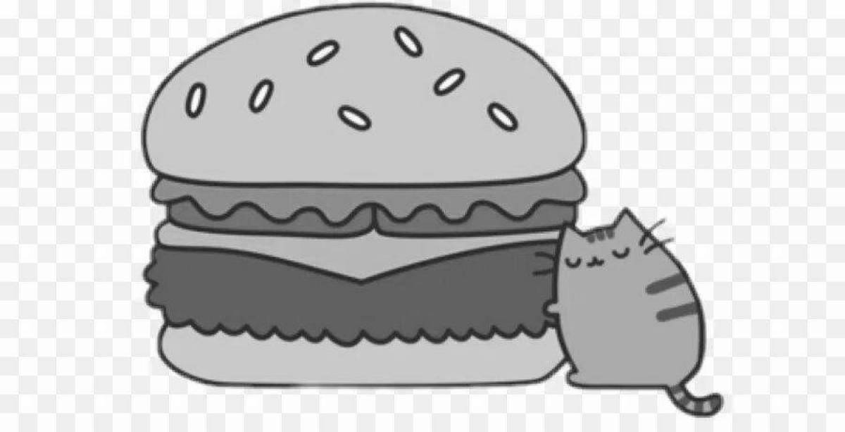 Раскраска озорной бургер-кот