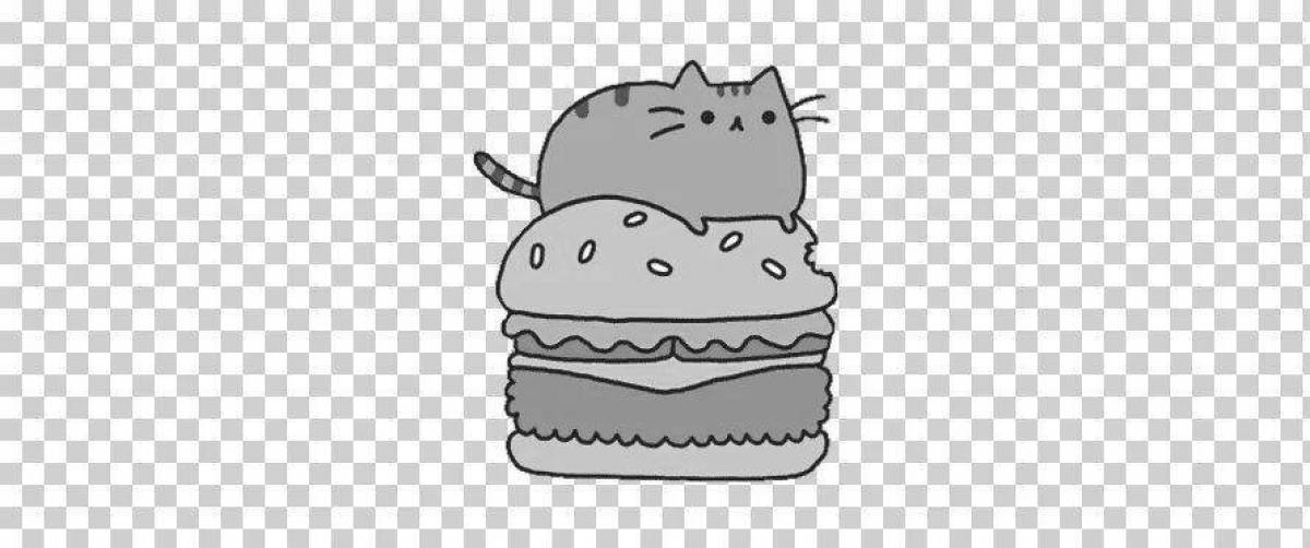 Coloring funny burger cat