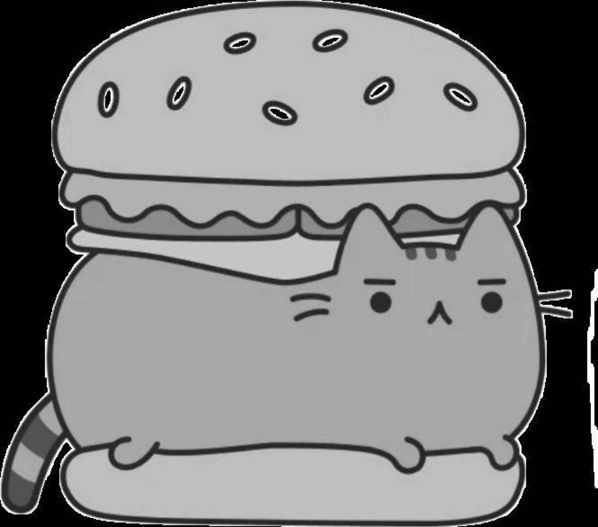 Outrageous burger cat coloring page