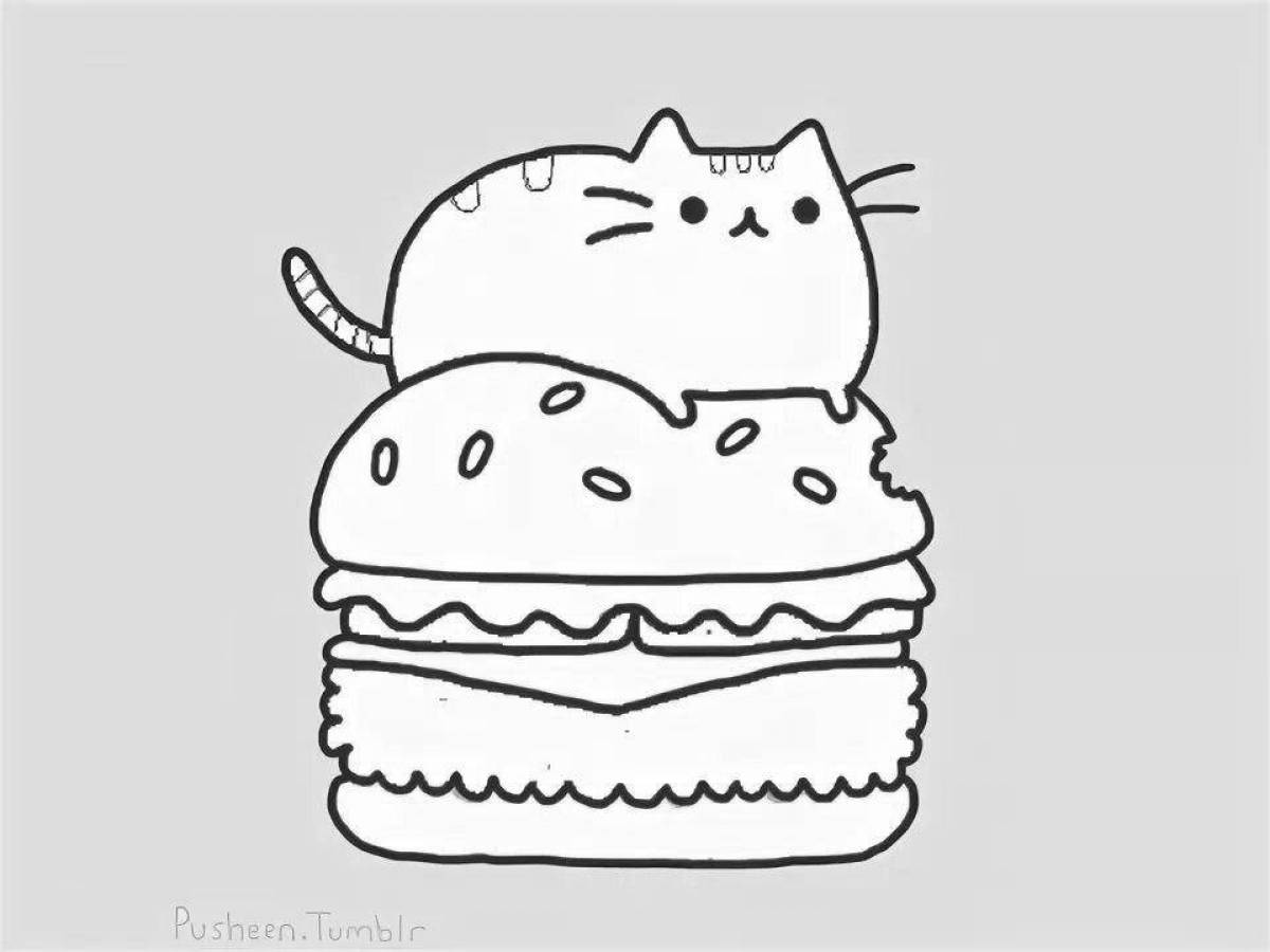 Wacky burger cat coloring page