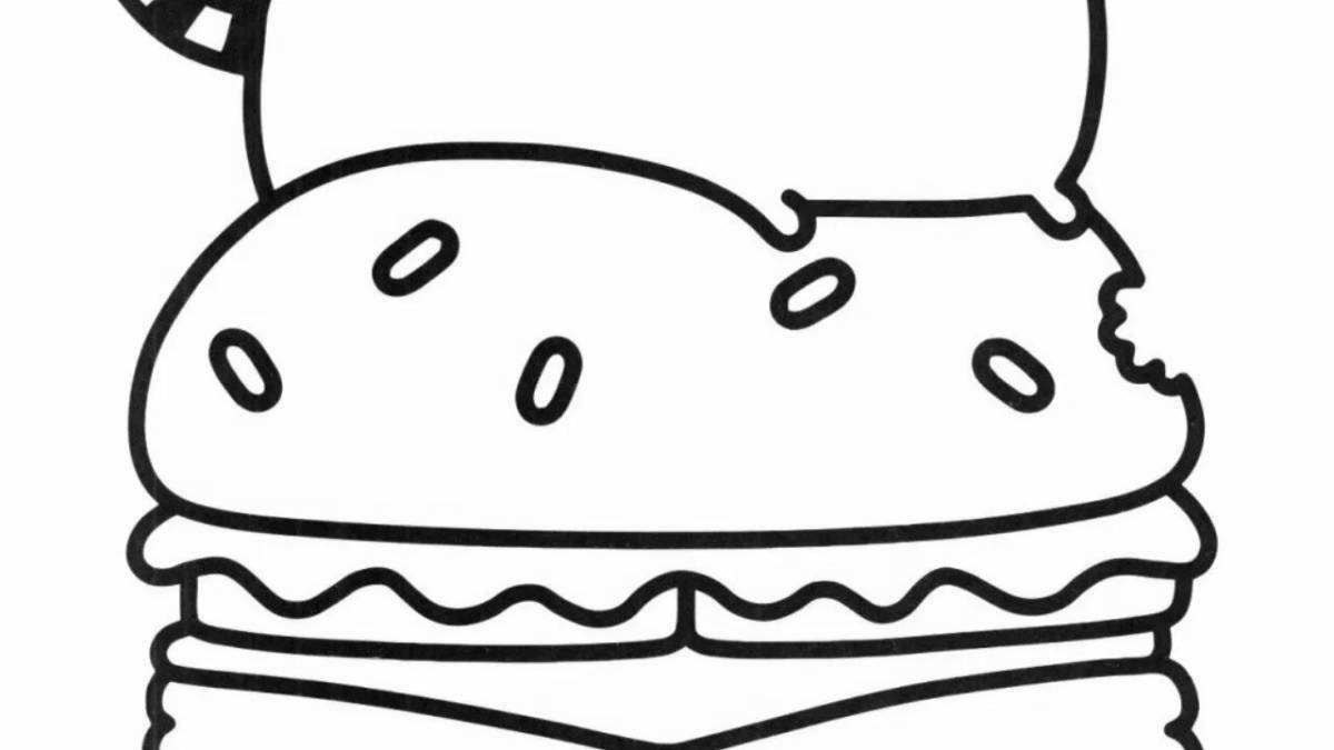 Анимированная страница раскраски burger cat