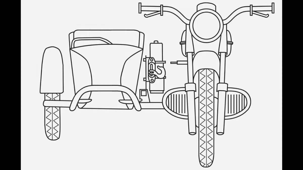 Coloring book brave motorcycle Ural