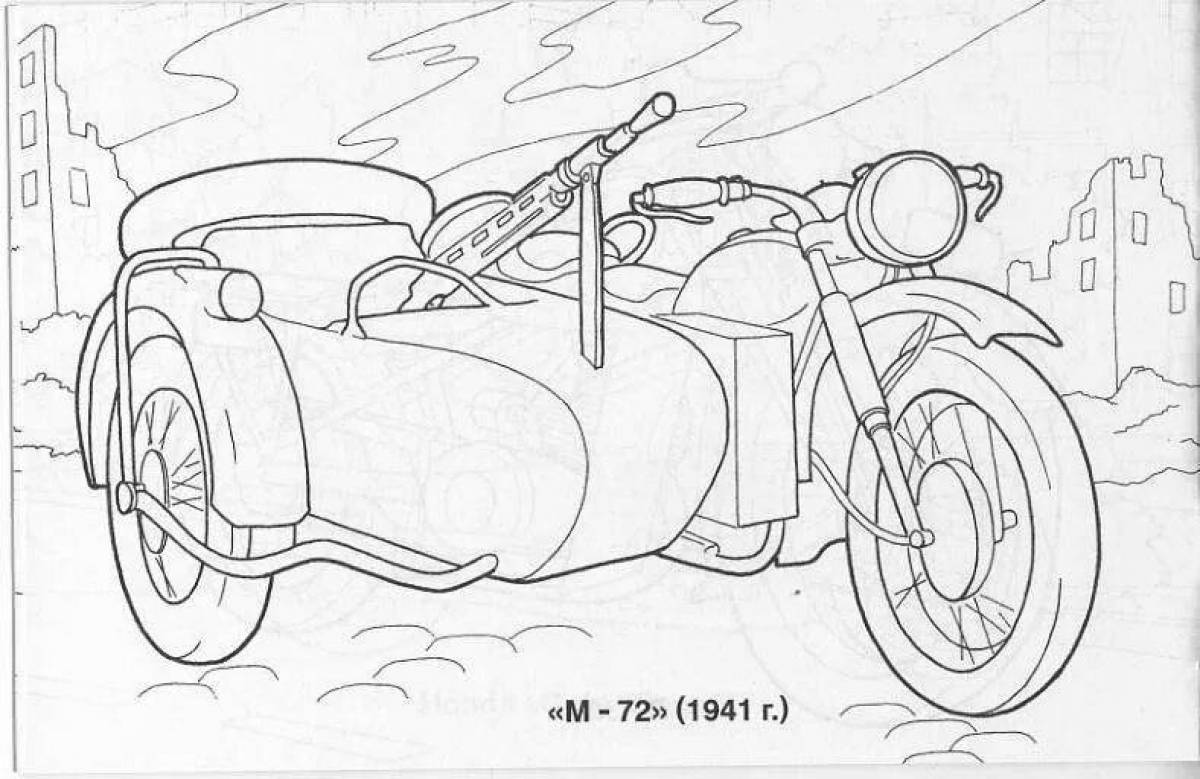 Detailed coloring of the Ural motorcycle