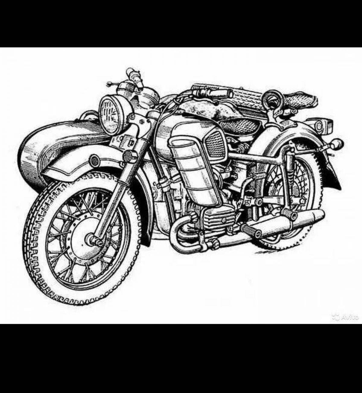 Coloring book beckoning Ural motorcycle