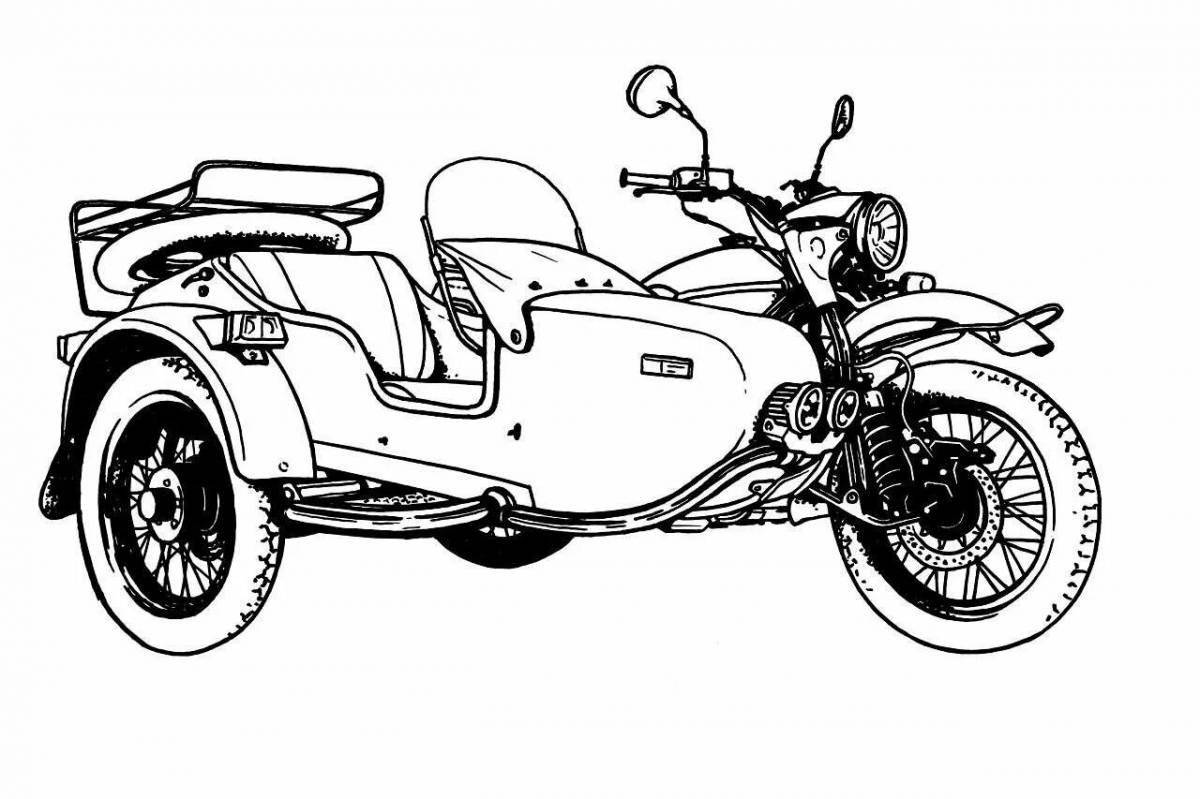 Coloring page for an exciting motorcycle ural