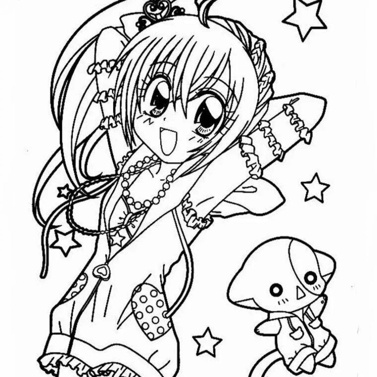 Delightful anime print coloring page