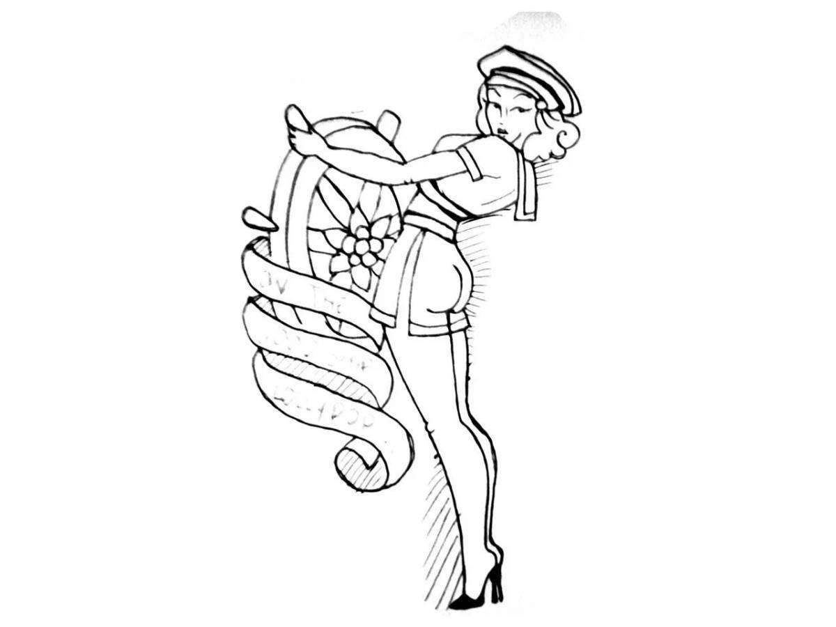 Colorful pin-up coloring page