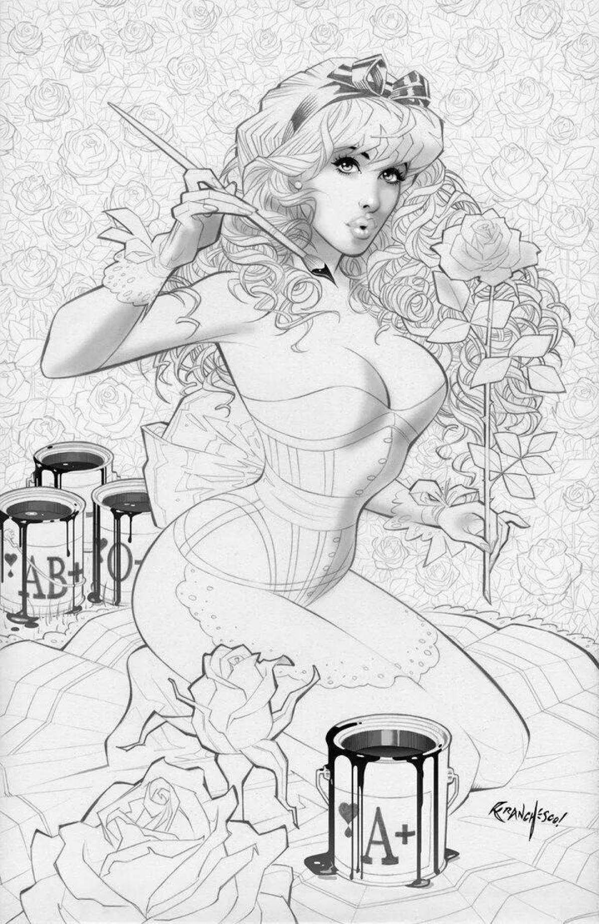 Playful pin-up coloring page