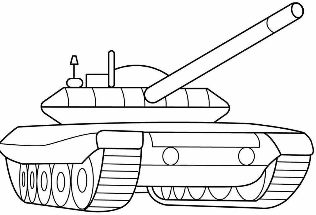 Improved coloring page of tank with print