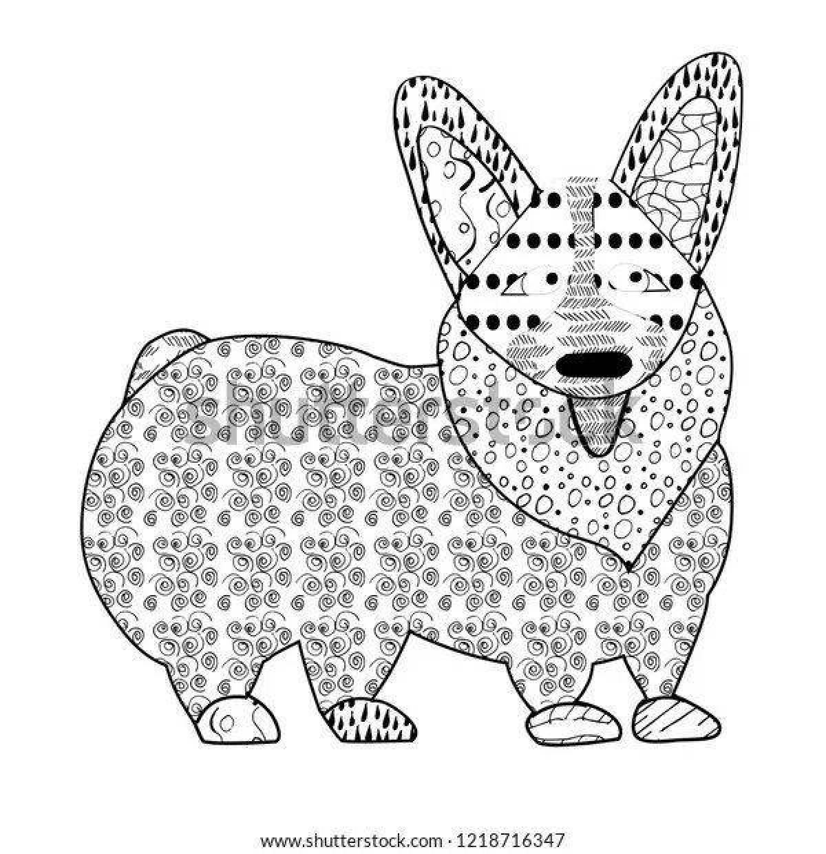 Photo Joyful anti-stress corgi coloring book