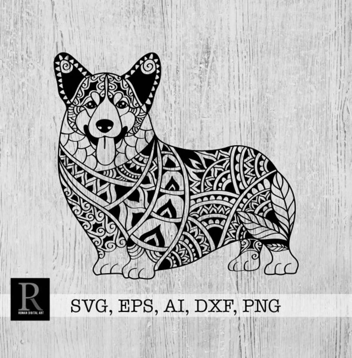 Photo Coloring book joyful corgi antistress