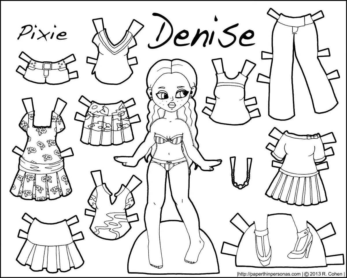 Glittering coloring pages for girls in clothes