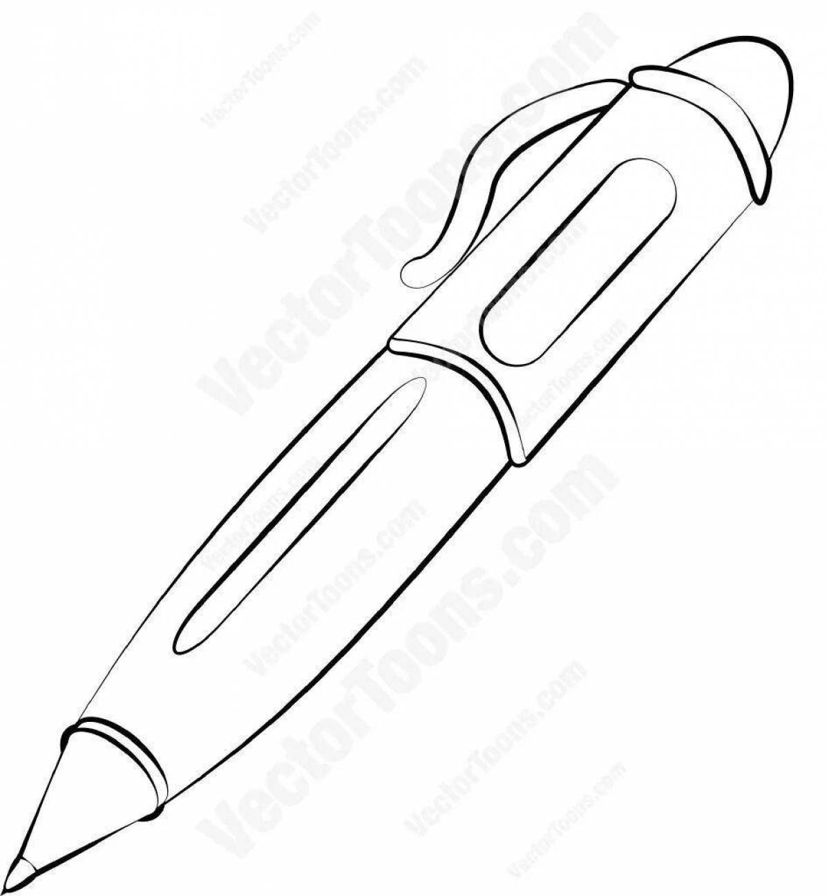 Colored vibrant coloring page with ballpoint pen