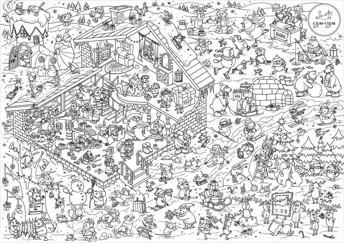 Creative coloring book with many elements