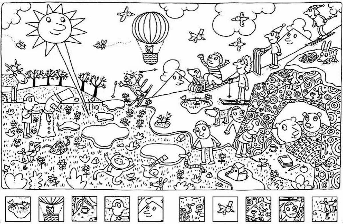 Adorable coloring book with many elements
