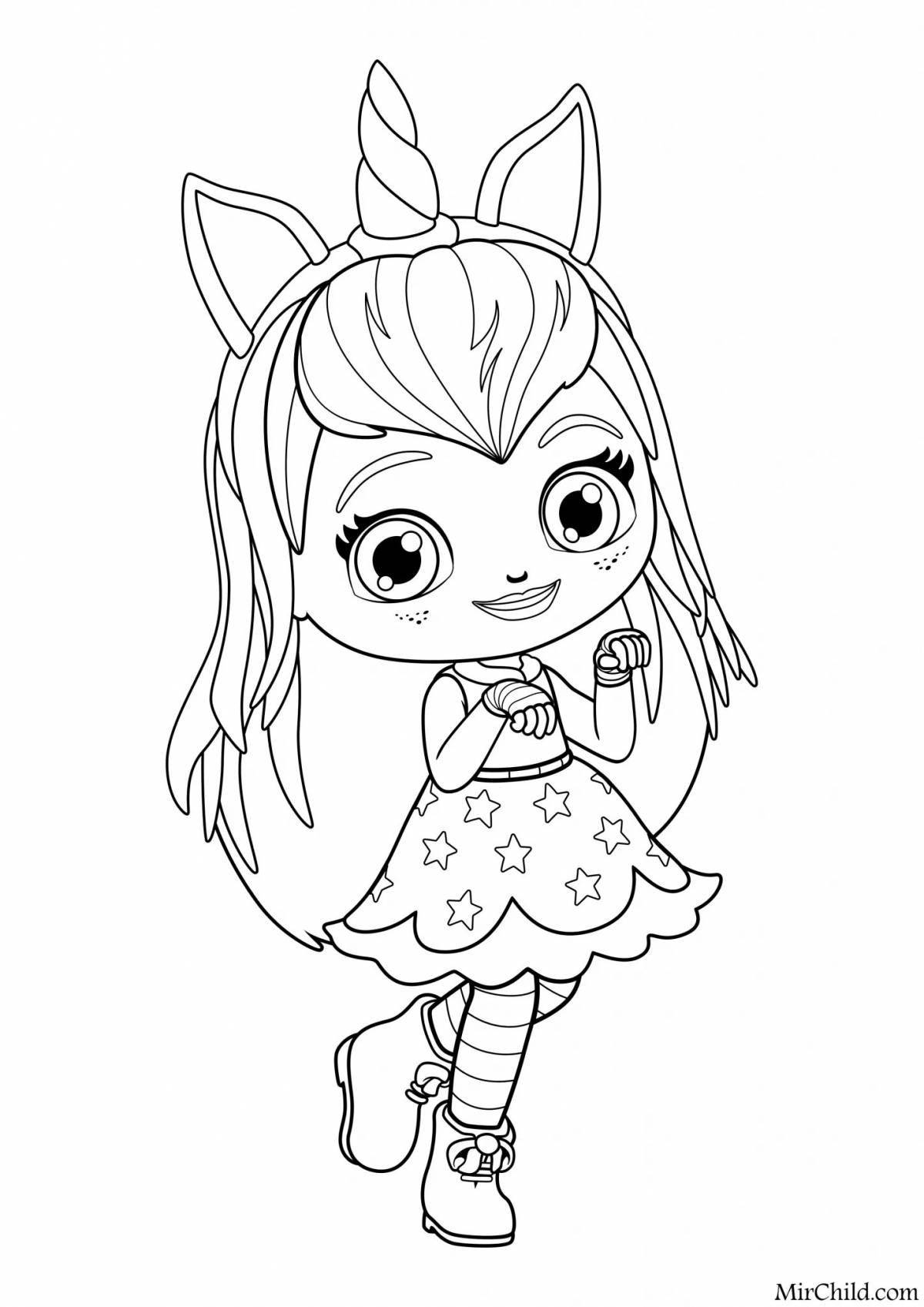 Radiant coloring page girl unicorn