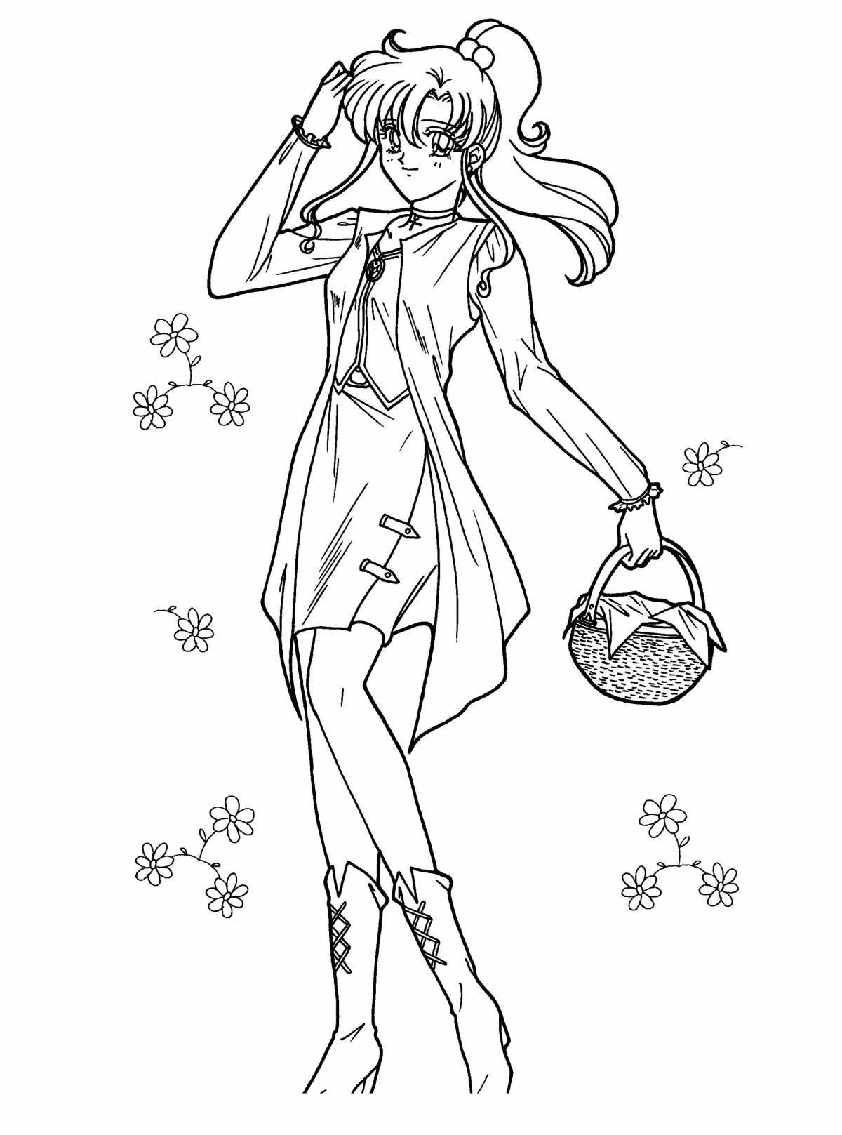 Stylish anime coloring book with clothes