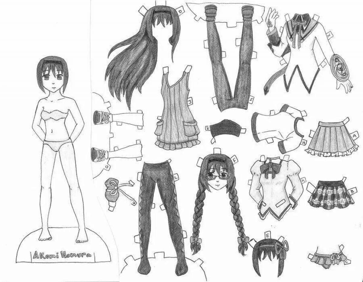 Humorous anime coloring book with clothes